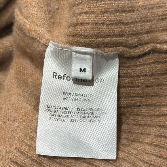 Reformation Cashmere Polo Jumper Pullover Sweater GUC Size Medium Camel Brown - Picture 6 of 10